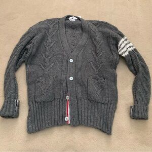 Thom Browne 4-Bar Thick Wool Cardigan Sz 3 (L) Made in Japan in Gray